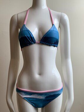 Aaron Chang blue & pink wave reversible classic bottom bikini